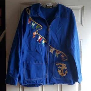 Bob Mackie jacket Blue sz XL zippered wearable art